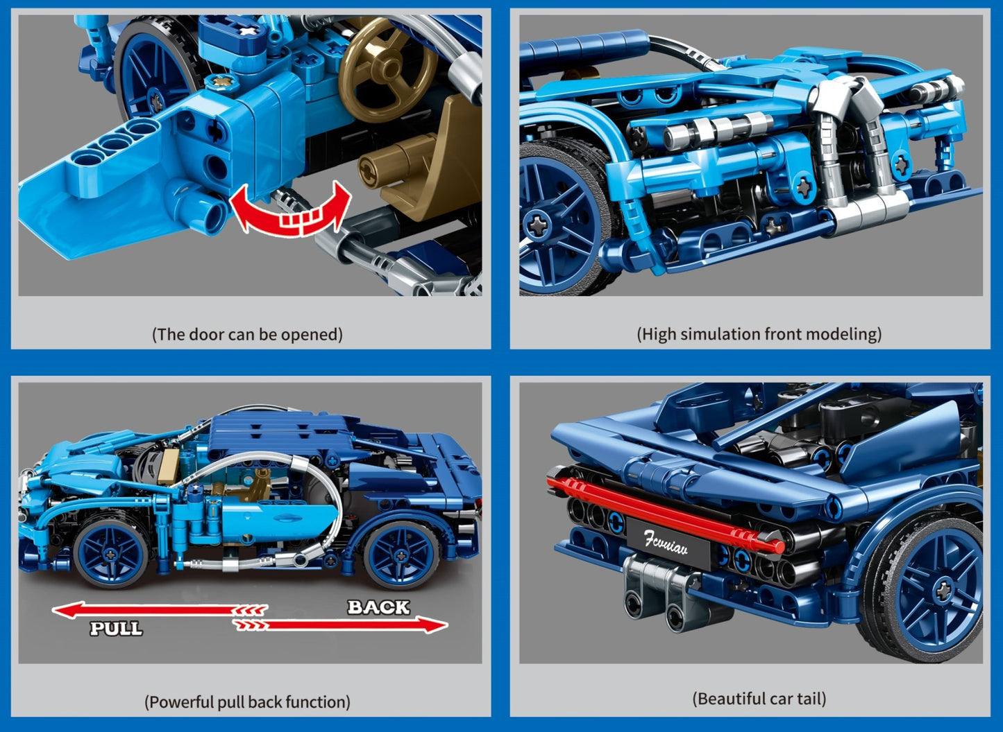 Pullback Bugatti Chiron - 469 pieces (23cm Long)