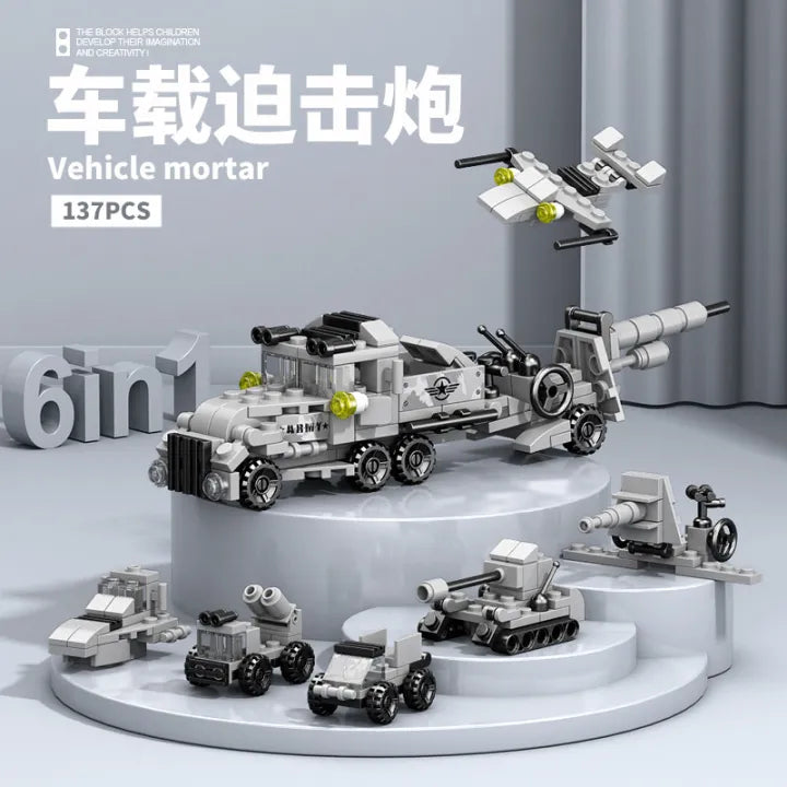 6-in-1 Mortar Truck Set - 137 pieces (12cm Long)