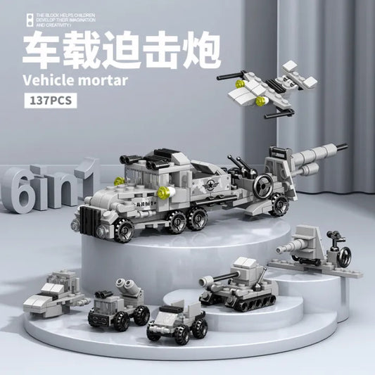 6-in-1 Mortar Truck Set - 137 pieces (12cm Long)