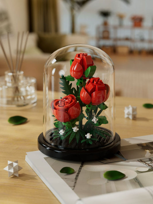 Red Rose in Dome - 254 (Micro) pieces (10.5cm Tall)